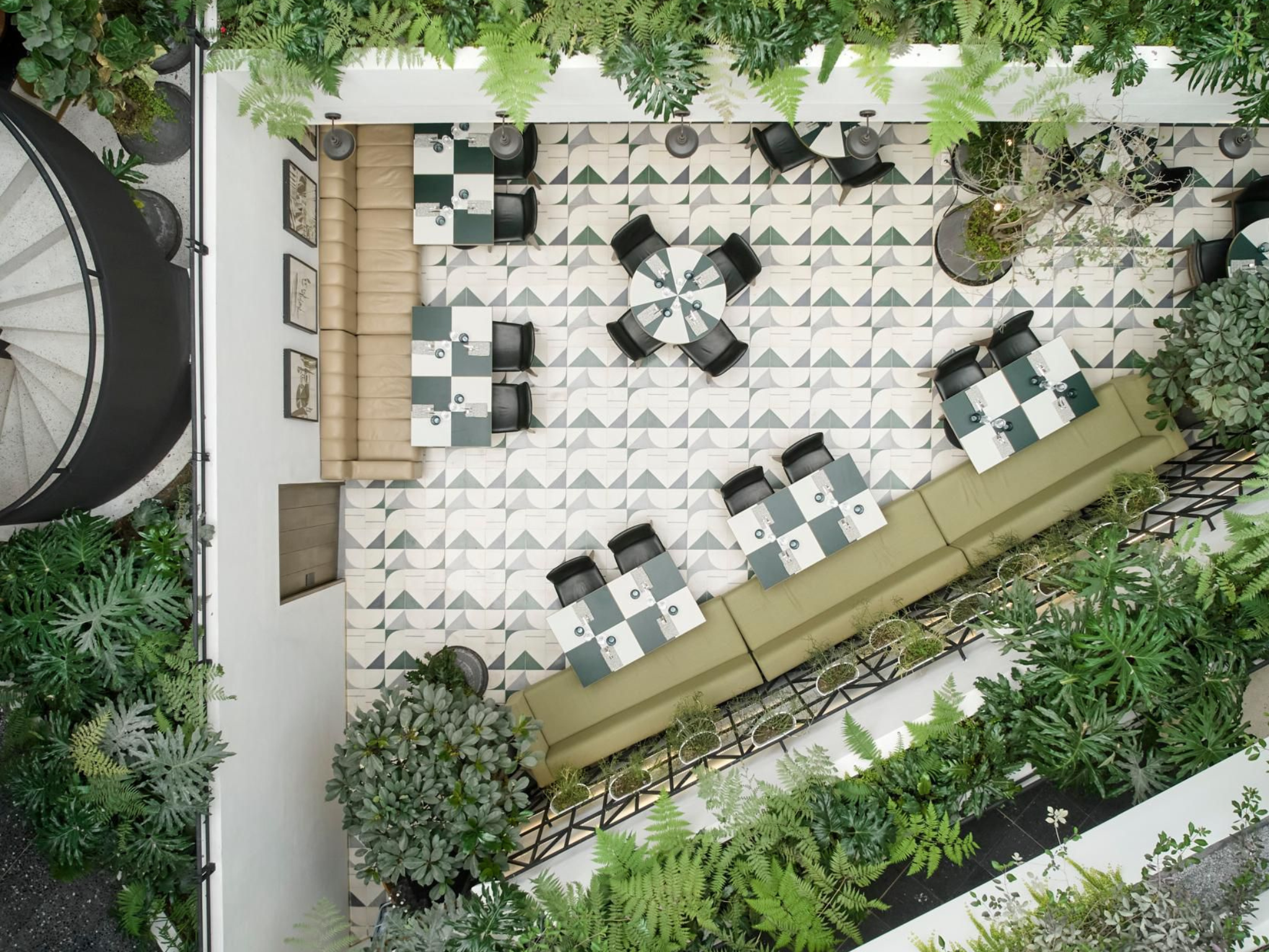 The hotel is filled with plants and lovely spaces to relax with a coffee or a cocktail